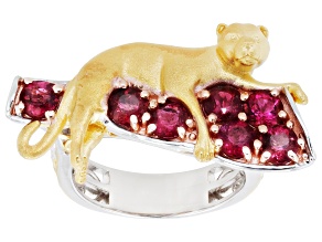 Red Rubellite Rhodium/24k Gold Over Palladium Sterling Silver Panther Ring 1.64ctw