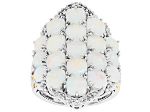 White Ethiopian Opal & White Zircon Rhodium/24k Gold Over Palladium Silver Cluster Ring 6.70ctw