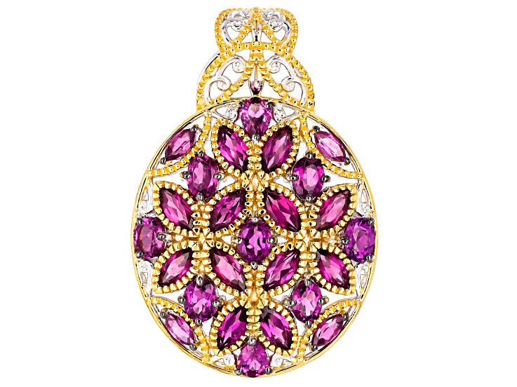 Color Shift Purple Garnet Rhodium/24k Gold Over Palladium Sterling Silver Statement Pendant 4.76ctw