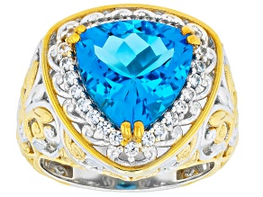 Blue Kashmir Topaz & White Zircon Rhodium/24k Gold Over Palladium Sterling Silver Ring 6.22ctw