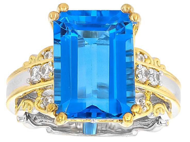 Blue Kashmir Topaz & White Zircon Rhodium/24k Gold Over Palladium Sterling Silver Ring 9.35ctw