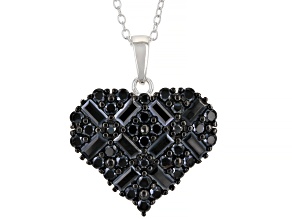 Black Spinel Rhodium Over Sterling Silver Heart Pendant With Chain 1.93ctw