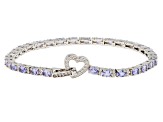 Blue Tanzanite Rhodium Over Sterling Silver Heart Tennis Bracelet 5.19ctw