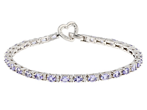 Blue Tanzanite Rhodium Over Sterling Silver Heart Tennis Bracelet 5.19ctw
