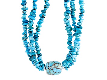 Picture of Blue Composite Turquoise with Kingman Turquoise Chips Rhodium Over Sterling Silver Necklace