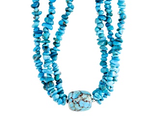 Blue Composite Turquoise with Kingman Turquoise Chips Rhodium Over Sterling Silver Necklace