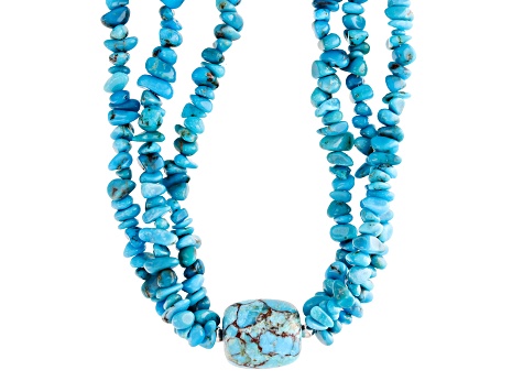 Blue Composite Turquoise with Kingman Turquoise Chips Rhodium Over Sterling Silver Necklace