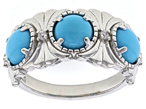 Blue Sleeping Beauty Turquoise Rhodium Over Sterling Silver Ring 0.07ctw