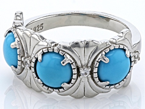 Blue Sleeping Beauty Turquoise Rhodium Over Sterling Silver Ring 0.07ctw