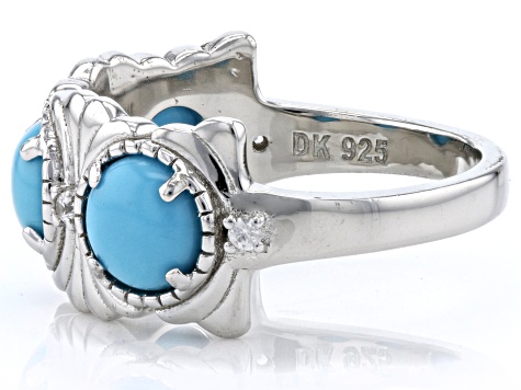 Blue Sleeping Beauty Turquoise Rhodium Over Sterling Silver Ring 0.07ctw