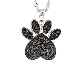 Black Spinel Rhodium Over Sterling Silver Paw Print Pendant With Chain 1.01ctw