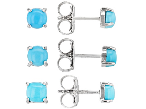 Blue Sleeping Beauty Turquoise Rhodium Over Sterling Silver Stud Earring Set Of 3