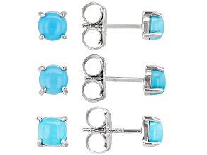 Blue Sleeping Beauty Turquoise Rhodium Over Sterling Silver Stud Earring Set Of 3