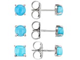 Blue Sleeping Beauty Turquoise Rhodium Over Sterling Silver Stud Earring Set Of 3