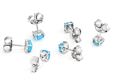 Blue Sleeping Beauty Turquoise Rhodium Over Sterling Silver Stud Earring Set Of 3