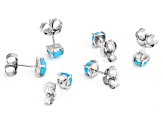 Blue Sleeping Beauty Turquoise Rhodium Over Sterling Silver Stud Earring Set Of 3