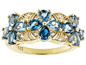 London Blue Topaz 18k Yellow Gold Over Sterling Silver Band Ring 1.80ctw