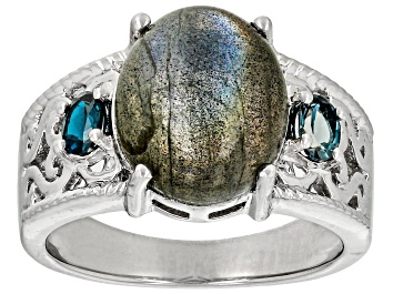 Picture of Gray Labradorite Rhodium Over Sterling Silver Ring