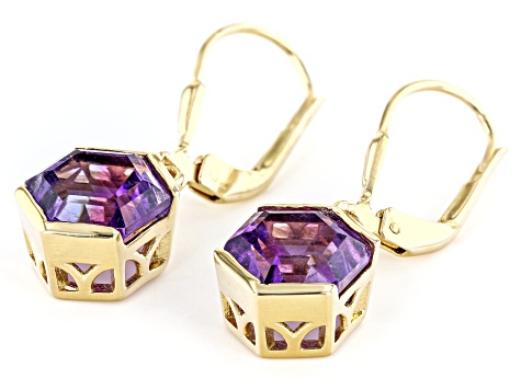 Purple African Amethyst 18k Yellow Gold Over Sterling Silver Earrings 4.50ctw