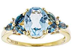 Sky Blue Topaz 18k Yellow Gold Over Sterling Silver Ring 2.51ctw