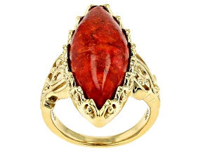 Red Sponge Coral 18k Yellow Gold Over Sterling Silver Ring