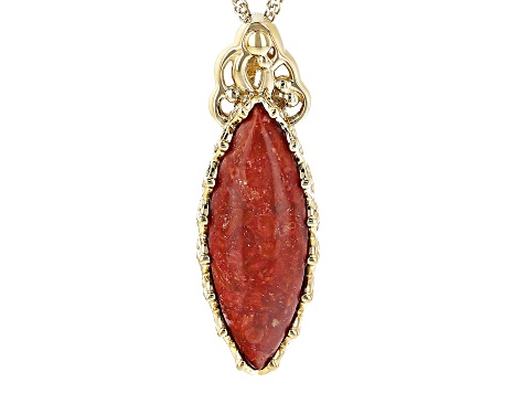 Red Sponge Coral 18k Yellow Gold Over Sterling Silver Pendant With Chain