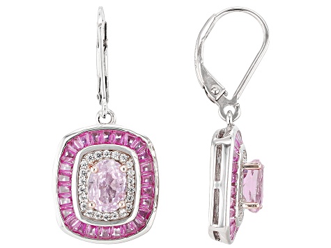 Pink Kunzite Rhodium Over Sterling Silver Dangle Earrings 3.56ctw