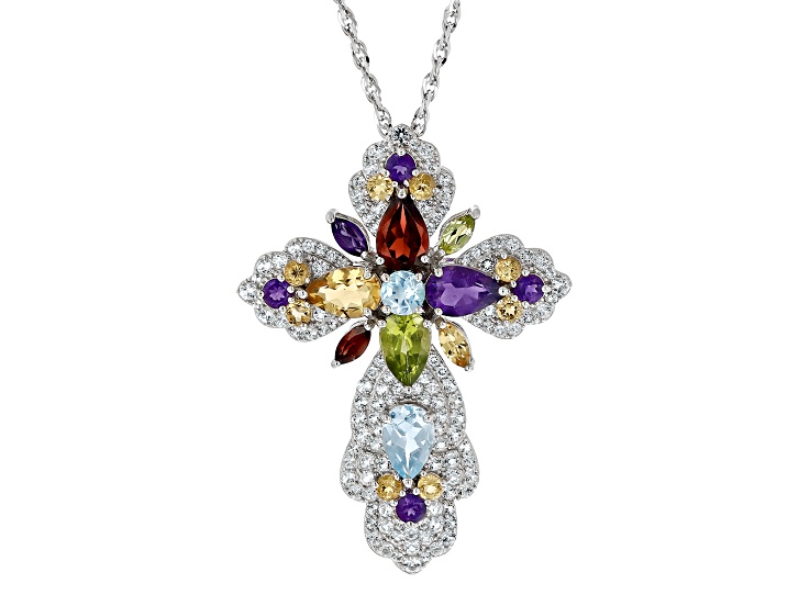 Purple Amethyst Rhodium Over Sterling Silver Cross Pendant