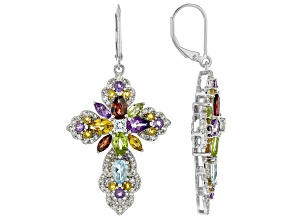 Sky Blue Topaz Rhodium Over Sterling Silver Cross Earrings 7.42ctw
