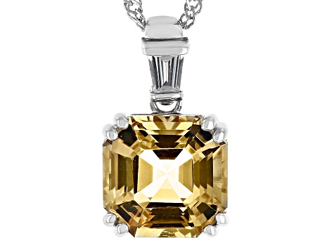 Yellow Citrine Rhodium Over Sterling Silver Pendant With Chain 3.94ctw