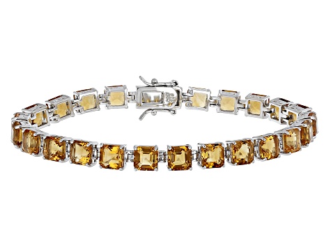 Yellow Citrine Rhodium Over Sterling Silver Tennis Bracelet 21.34ctw