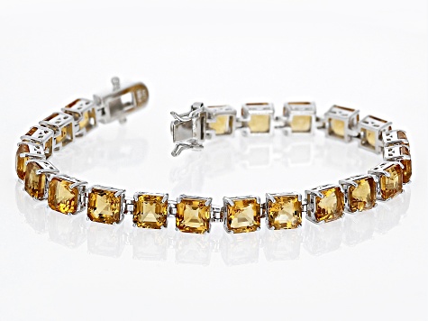 Yellow Citrine Rhodium Over Sterling Silver Tennis Bracelet 21.34ctw