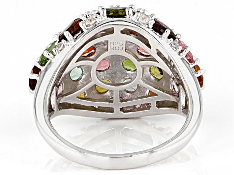 Multi Color Tourmaline Rhodium Over Sterling Silver Ring