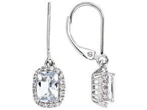 Aquamarine And White Zircon Rhodium Over Sterling Silver Dangle Earrings 1.40ctw
