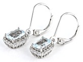 Aquamarine And White Zircon Rhodium Over Sterling Silver Dangle Earrings 1.40ctw