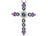 Mystic Fire® Green Topaz  Rhodium Over Silver Cross Slide With Chain 5.03ctw