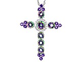 Mystic Fire® Green Topaz Rhodium Over Silver Cross Slide With Chain 5.03ctw