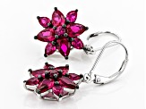 Red lab created ruby rhodium over sterling silver floral dangle earrings 5.14ctw
