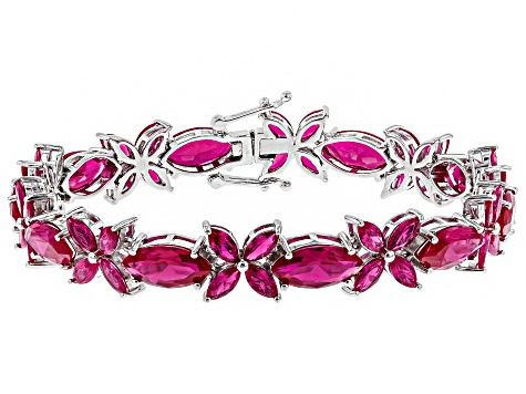 Lab Created red ruby rhodium over sterling silver bracelet 24.76ctw