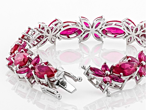 Lab Created red ruby rhodium over sterling silver bracelet 24.76ctw
