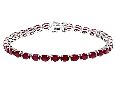 Red Indian Ruby Rhodium Over Sterling Silver Tennis Bracelet 12.24ctw ...