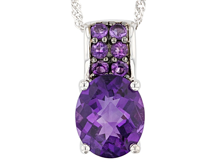 Purple African Amethyst Rhodium Over Silver Pendant With