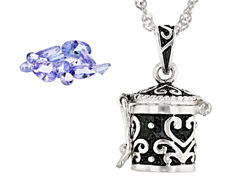 Tanzanite Mixed Shape Faceted Stones in Sterling Silver "Prayer Box" Pendant With Chain 1.50ctw