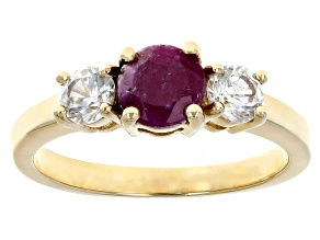 Madagascar Ruby With White Zircon 10k Yellow Gold Ring 1.65ctw