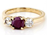 Madagascar Ruby With White Zircon 10k Yellow Gold Ring 1.65ctw