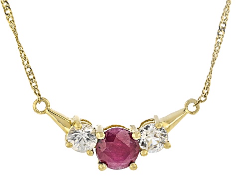 Madagascar Ruby With White Zircon 10k Yellow Gold 18" Necklace 1.83ctw