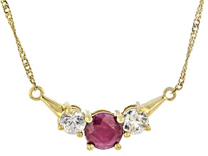 Madagascar Ruby With White Zircon 10k Yellow Gold 18" Necklace 1.83ctw