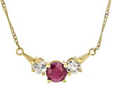 Madagascar Ruby With White Zircon 10k Yellow Gold 18" Necklace 1.83ctw