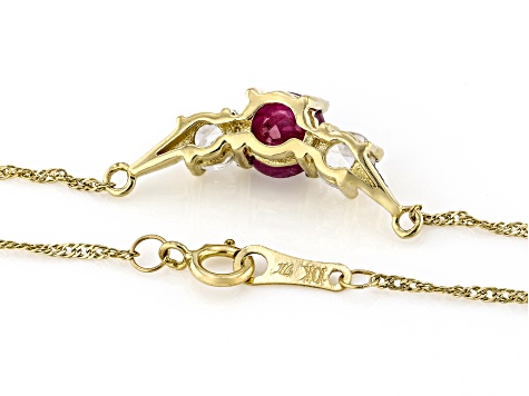 Madagascar Ruby With White Zircon 10k Yellow Gold 18" Necklace 1.83ctw