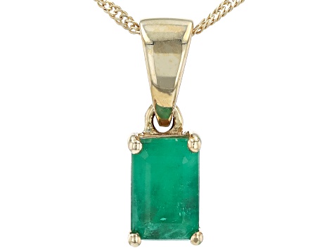 Zambian Emerald 10k Yellow Gold Pendant With Chain 0.86ct